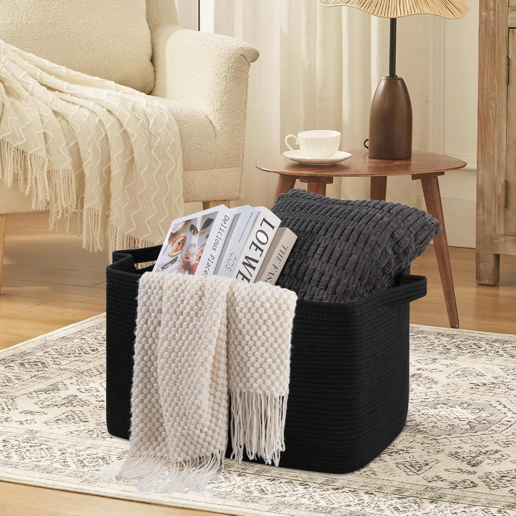 95L Extra Large Blanket Basket, 24" x 16.9" x 14.2" Woven Storage Basket , Rectangle Nursery Blanket Storage for