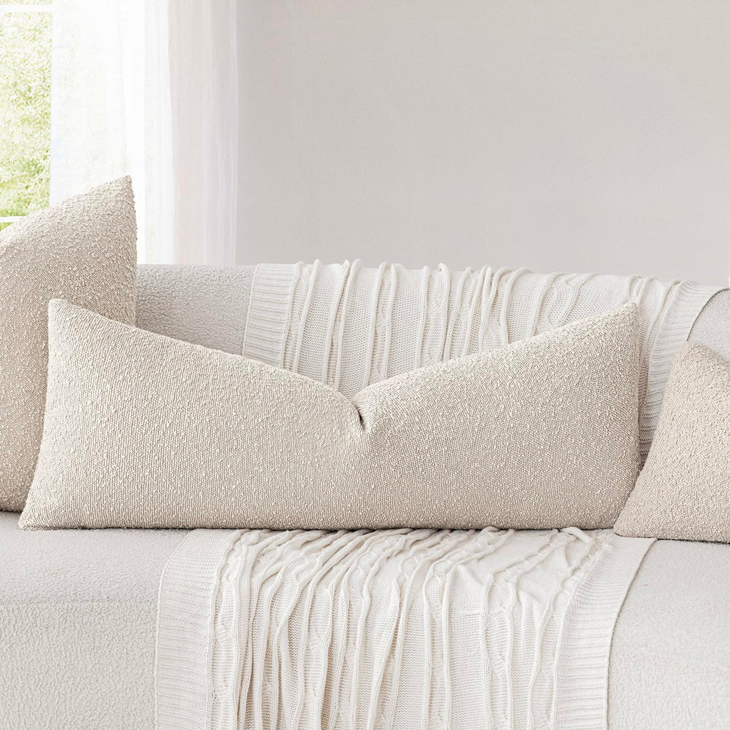 Decorative Textured Boucle Throw Pillow Covers Accent Solid Pillow Cases Neutral Long Body Lumbar Couch Cushion Case