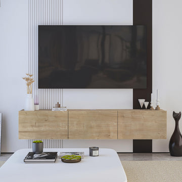 Modern Floating TV Stand, Wall Mounted TV Console for 65-80 inch TVs, Oak