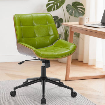 Mid-Century Modern Home Office Chair, Accent Desk Chair with Walnut Finish&PU Leather, Armless Executive Computer Chair