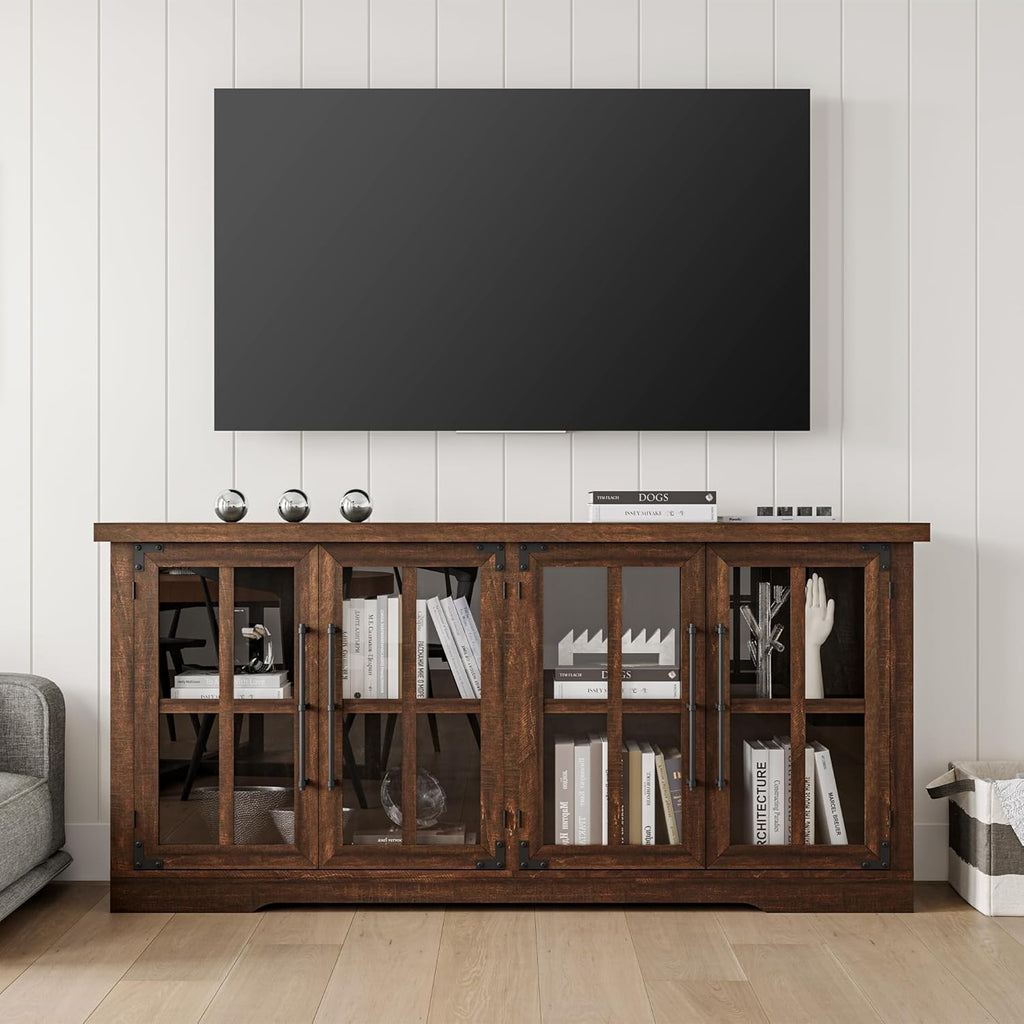 Farmhouse 63" Buffet Sideboard Cabinet with Glass Door, Large Storage Cabinet with Adjustable Shelf