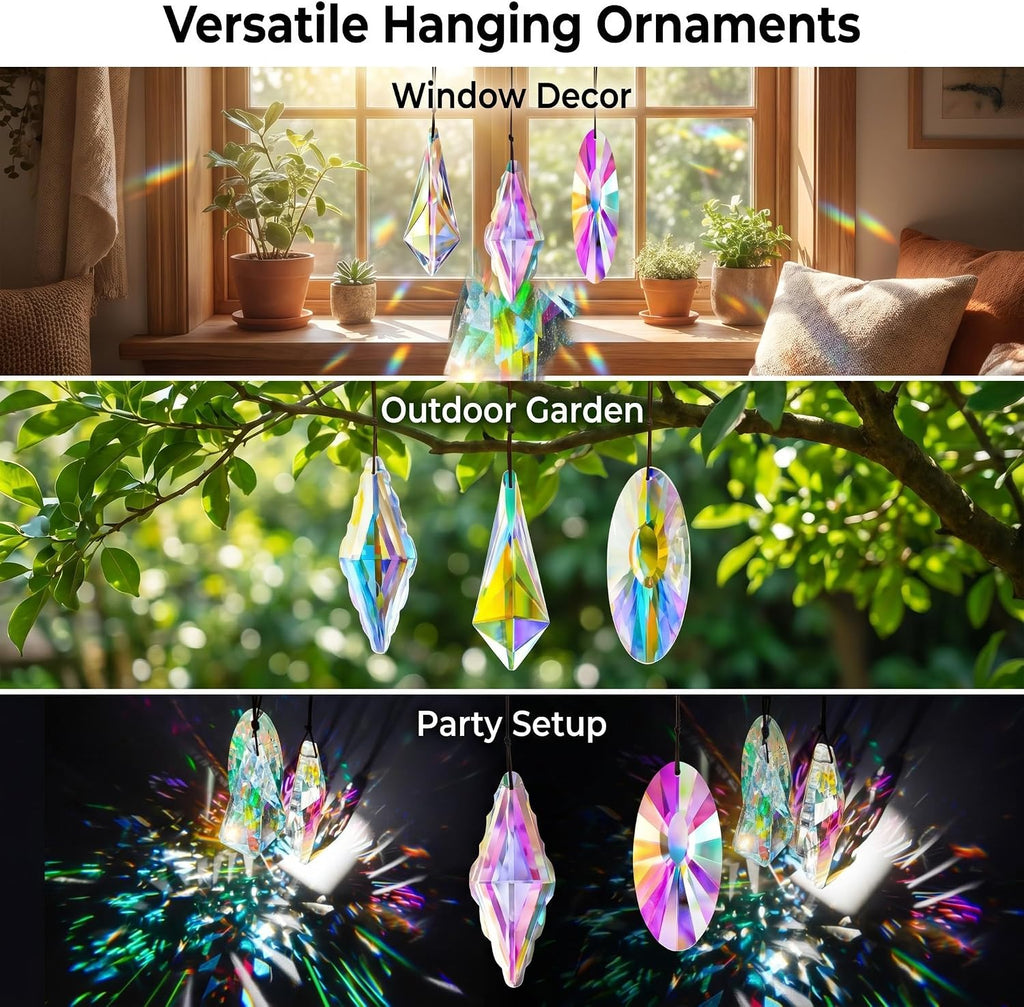 3PCS Crystal Suncatcher Prism, AB Rainbow Maker for Window - Faceted Geometric Glass Prisms, Hanging Crystal Ornament