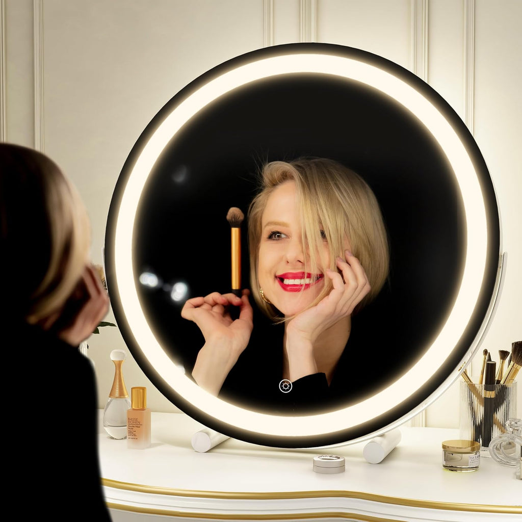 Makeup Mirror with Lights, 18 Inch Vanity Mirror with Lights, Lighted Makeup Mirror, Smart Touch Control Round Lighted