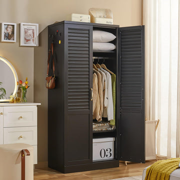 71" Tall Metal Wardrobe Closet with Hanging Rod, Adjustable Shelves