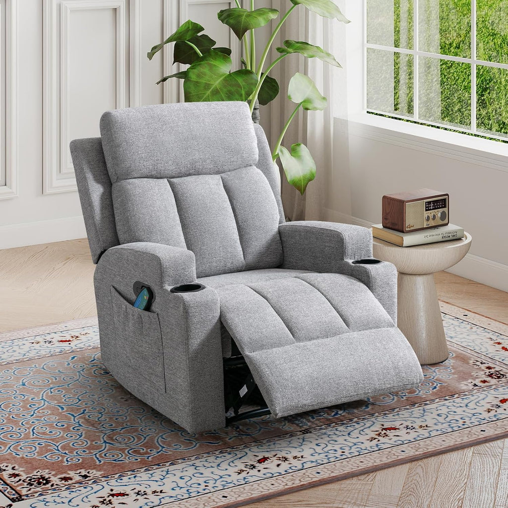 1PCS Fabric Manual Recliner Chair for Adults, Comfy Reclining Chairs with Overstuffed Arm and Back, Single Sofa (1