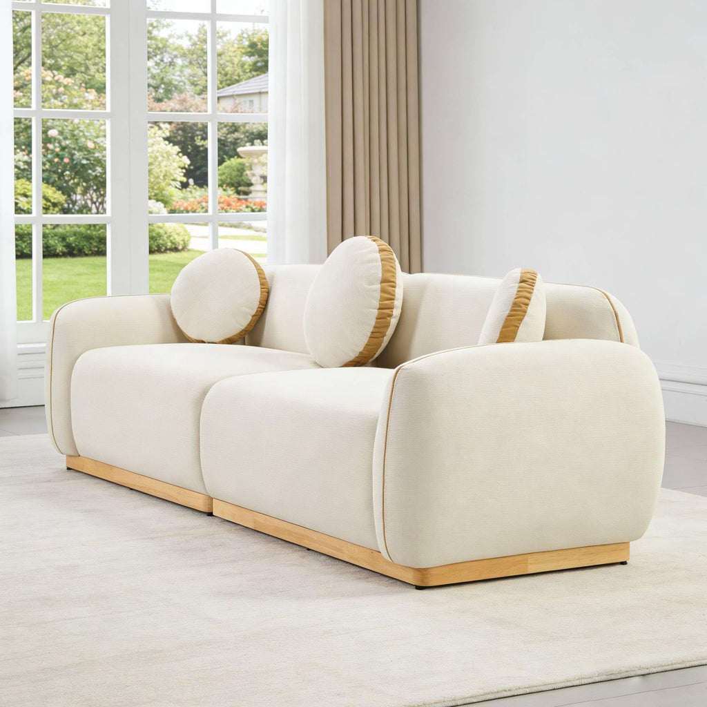91" Modern Sofa, Upholstered Chenille Couch Curved Sectional Sofas with 3 Round Pillows, Luxury Deep-Seat Comfortable