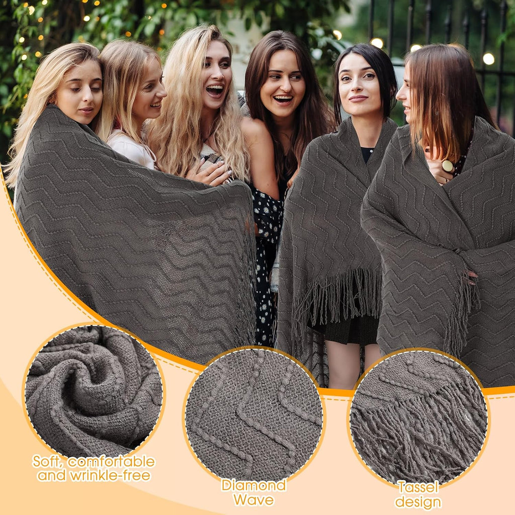 6 Pack Boho Knitted Throw Blankets with Tassels 50x60 Soft Warm Throws Bulk for Wedding Guests Housewarming Employee
