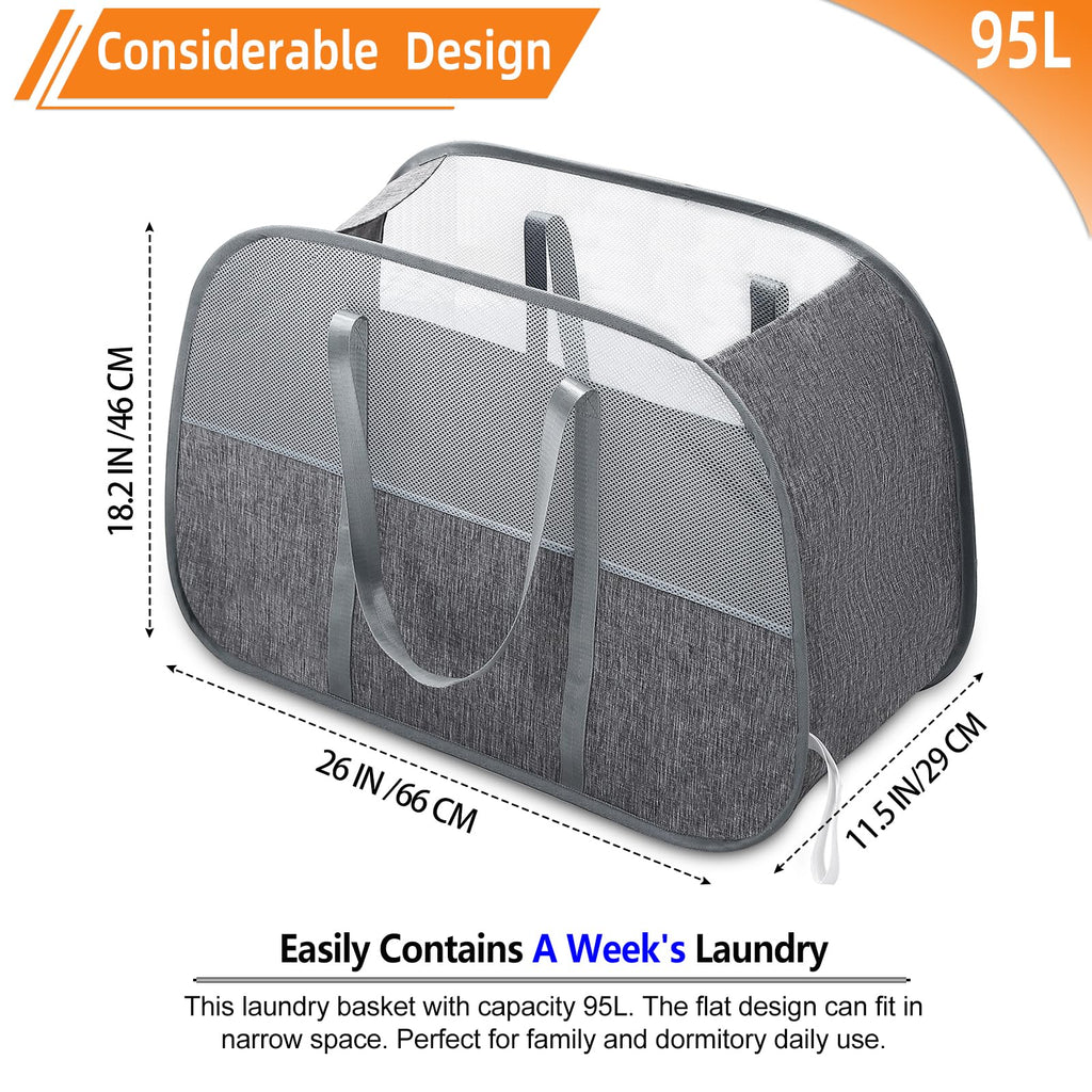 Collapsible Laundry Baskets with Easy Carry Handles, 95L Clothes Hamper for Storage, Foldable Laundry Basket
