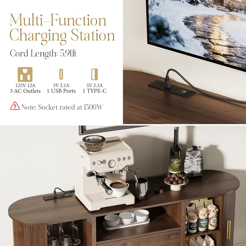 60" Sideboard Buffet Cabinet with Storage, Sliding Door & Adjustable Shelf