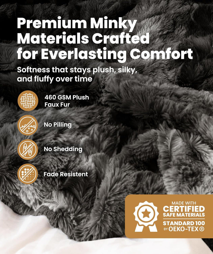 Soft & Comfortable Gray Faux Fur Throw Blanket, Plush Fuzzy Cover