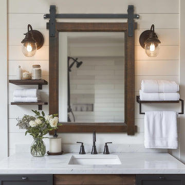 Rustic Bathroom Vanity Mirror: 22"x30" Brown Farmhouse Barn Door