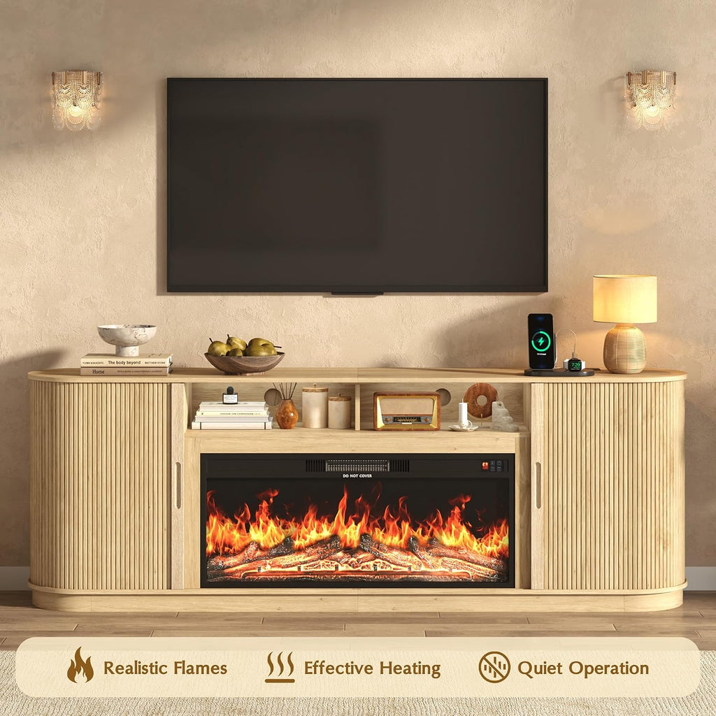 85.6" Fireplace TV Stand for TV Up to 90",Entertainment Center with 40" Electric Fireplace,Simulates 12 Flame