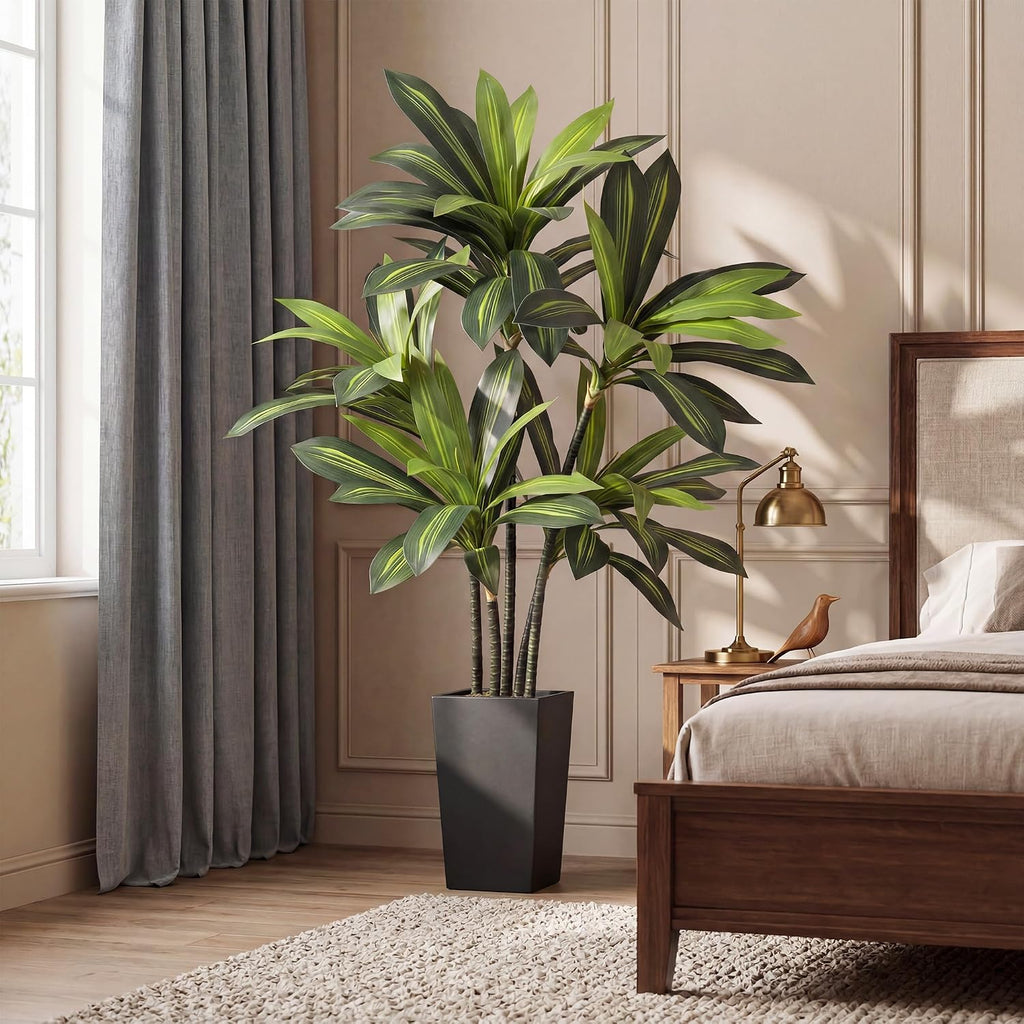 5FT Artificial Dracaena Tree with Black Tall Planter, Tall Fake Tree Indoor, Faux Plant in Pot Porch Decor, Easy
