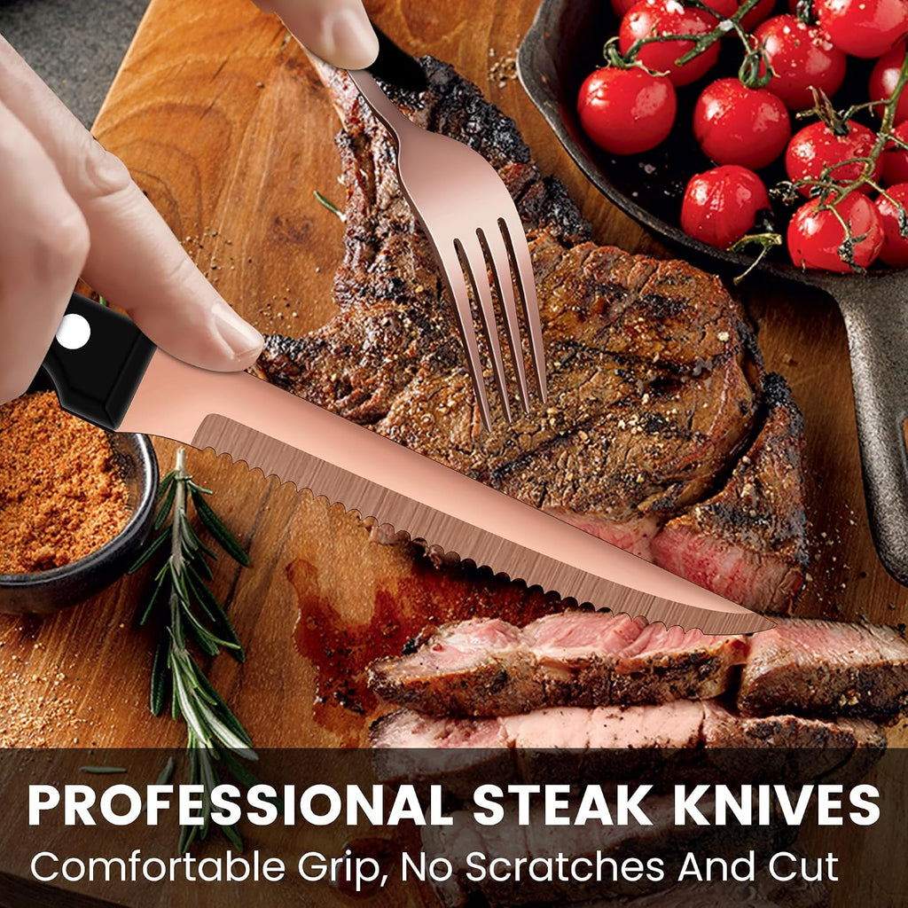 69 Pieces Rose Gold Silverware Set with Steak Knife Service for 8
