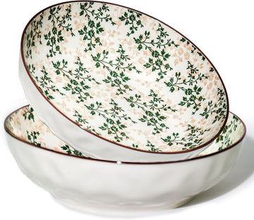 Large Serving Bowls, 78Oz Extra Large Salad Bowls Set of 2, Green Floral Pattern Design Decorative Bowls for Salad