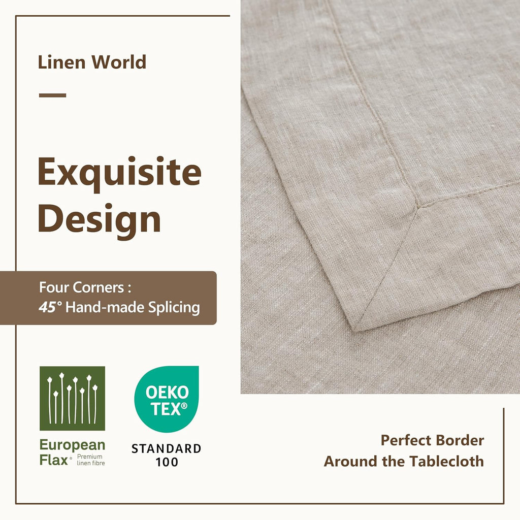 Linen World Linen Tablecloth,100% French Linen Natural Tablecloth 90" x 60" Inch,Washable Rectangula