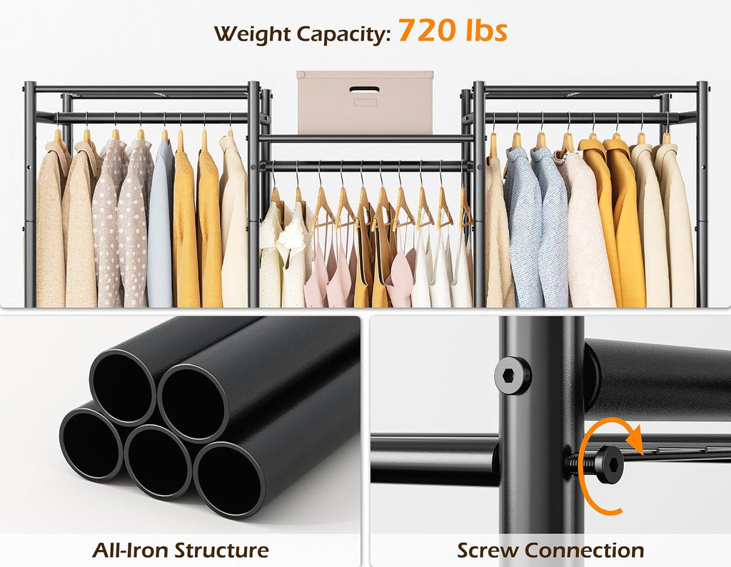 Wardrobe Closet, 4 Hanging Spaces Portable Clothes Rack,Free Standing Closet Organizer and Storage System with