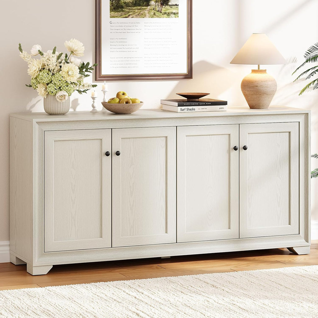 60" Buffet Cabinet with Storage, 4 Doors Sideboard Buffet Cabinet with Adjustable Shelves