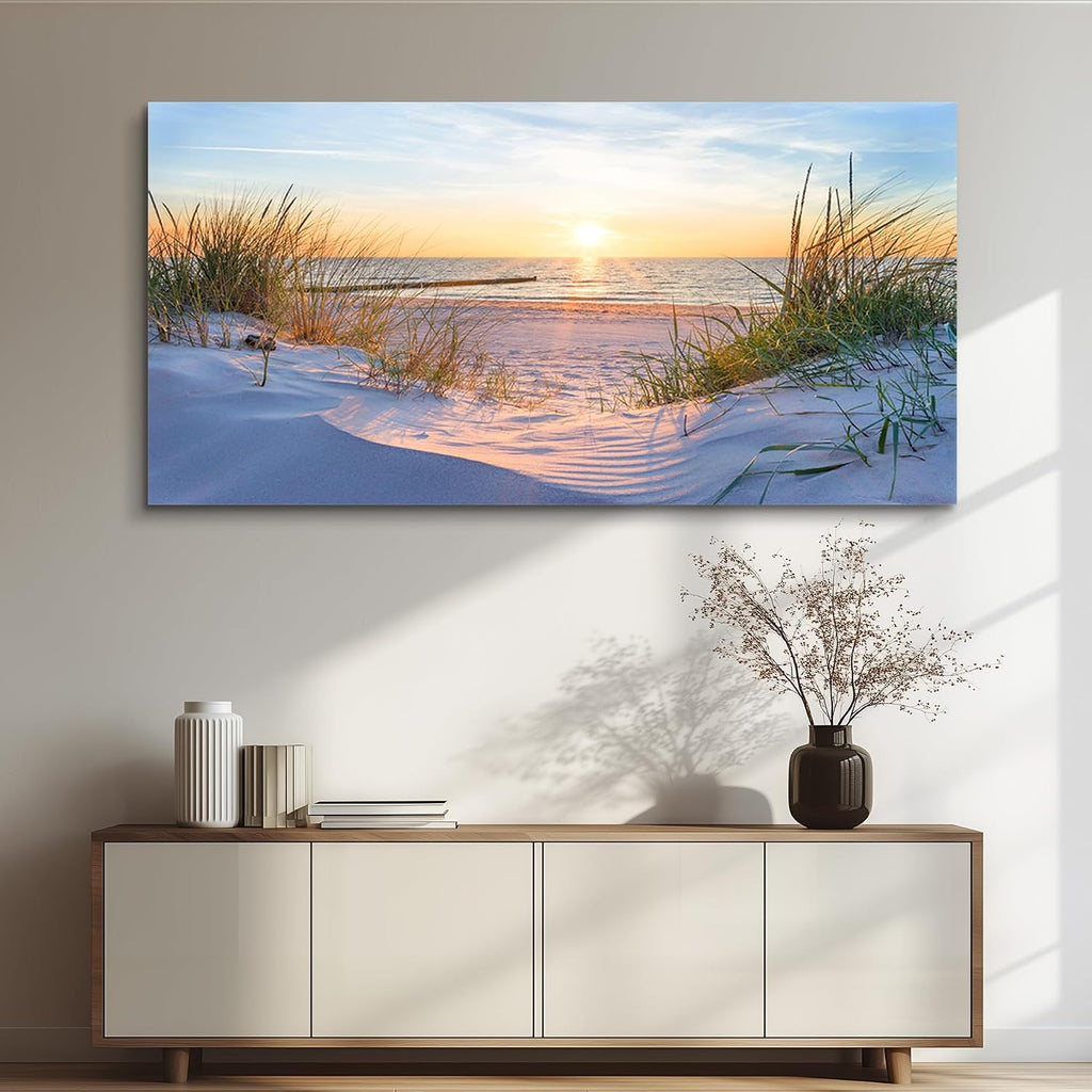 Wall Decor Large Canvas Wall Art Modern Office Pictures Blue Sun Beach Grass Ocean Landscape Paintings Canvas Art