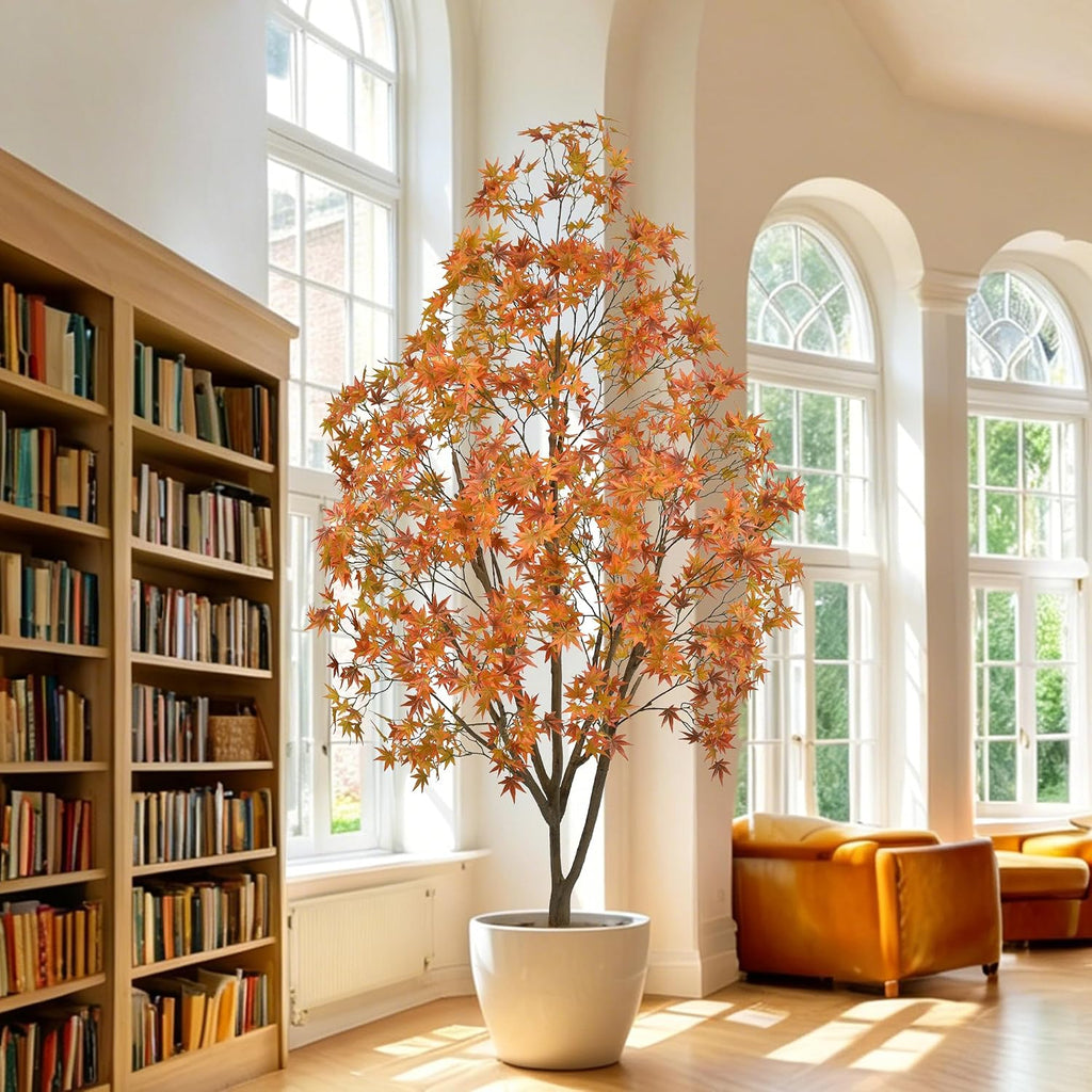 7ft Artificial Maple Tree, Large Potted Faux Tree with Sturdy Thick Trunk & Realistic Maple Leaves, Fake Floor Plant