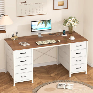50 Inch Computer Desk with 8 Drawers, Home Office Desk with Power Outlets