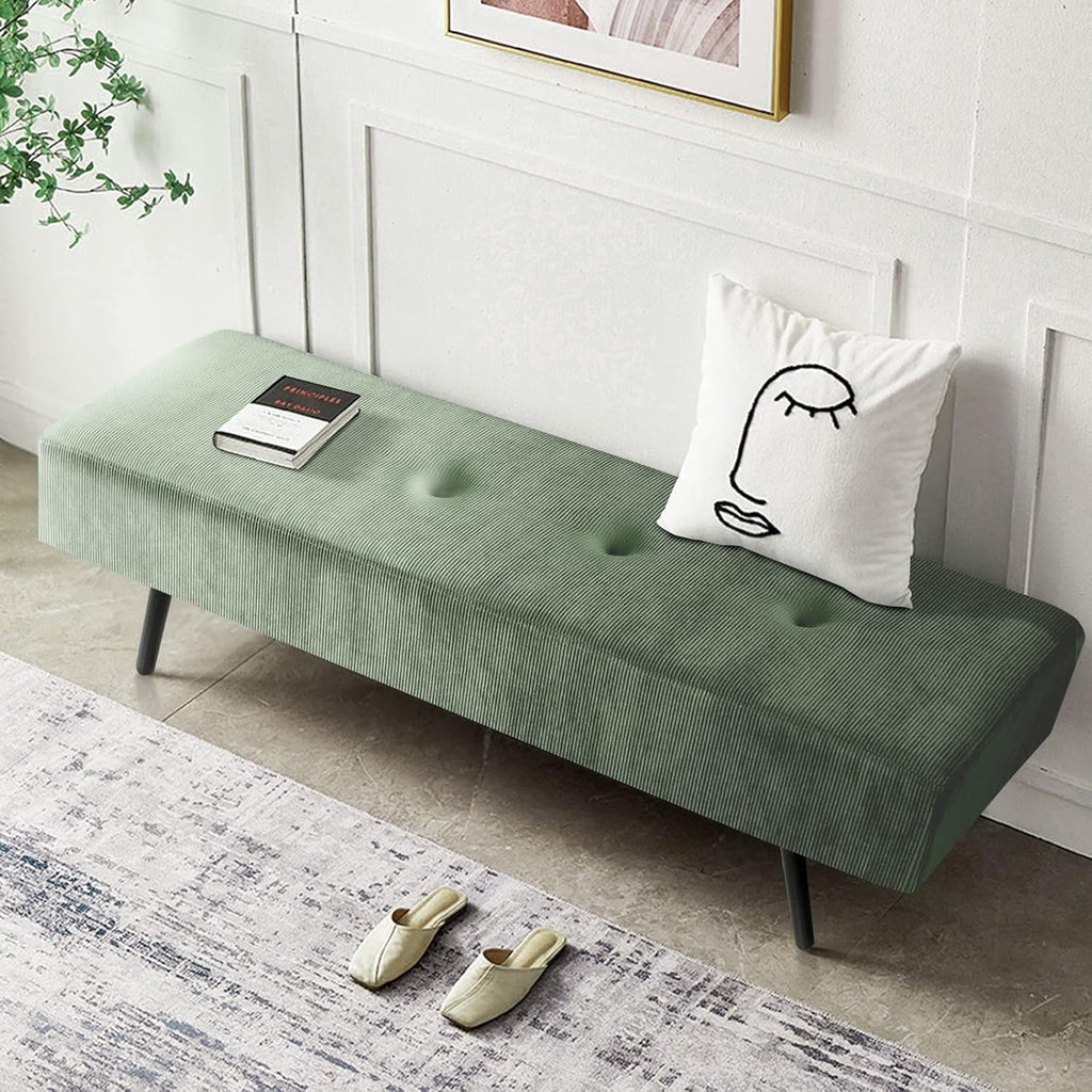 Entryway Bench - Green Bench , Modern Ottoman End of Bed, Corduroy Padded Benches , Foyer, Mudroom, Hallway - 39" L x