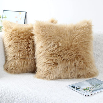 Fluffy Decorative Throw Pillow Covers Beige 20×20, Faux Fur Farmhouse Luxury Pillow Cases,Soft Plush Fuzzy Cushion
