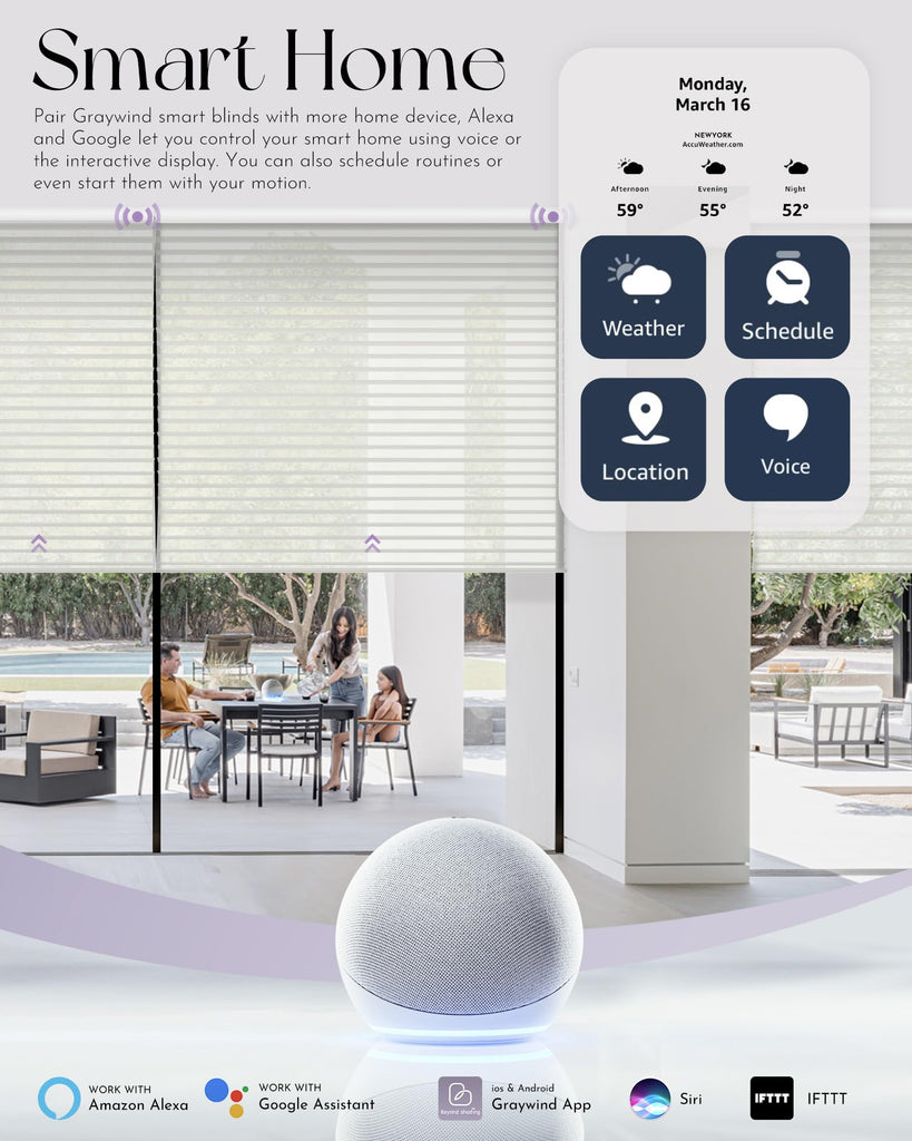 Motorized Wider Shangrila Shades Compatible with Alexa Google Remote Control Rechargeable Smart Light Filtering