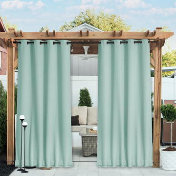 2 Panels Thermal Outdoor Curtains Windproof W52xL72 Aqua Blue
