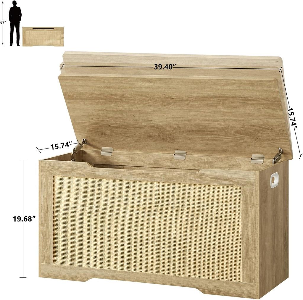 39.4" Storage Chest, Toy Box with 2 Safety Hinges, Toy Chest , Storage Bench with Storage, Shoe Bench, Supports 220
