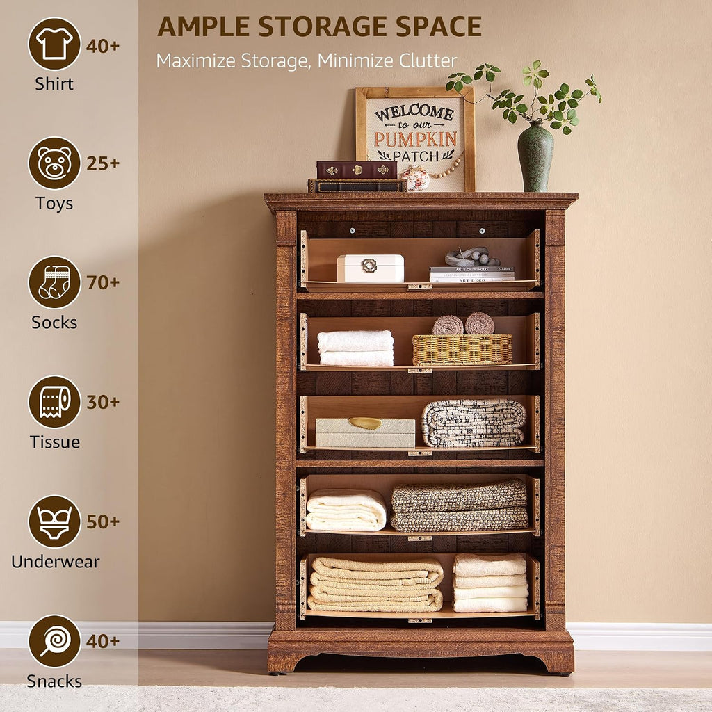 Farmhouse 5 Drawer Dresser , 47" Tall Wood Dresser with Ample Storage Space and Rustic Charm, Reclaimed Barnwood