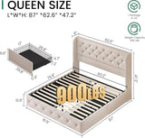Queen Bed Frame with 4 Storage Drawers and 47.2" Tall Tufted Headboard Linen Upholstered Platform Bed Frame Wingback