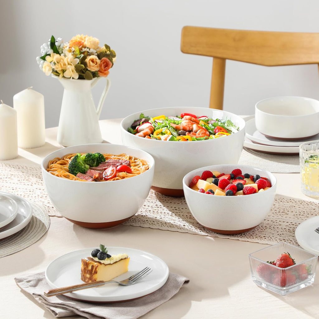 Ceramic Mixing Bowls, Large Serving Bowls for Mixing, Cooking, Prepping, Baking, Salad, Soup, Pasta, Nesting Bowls