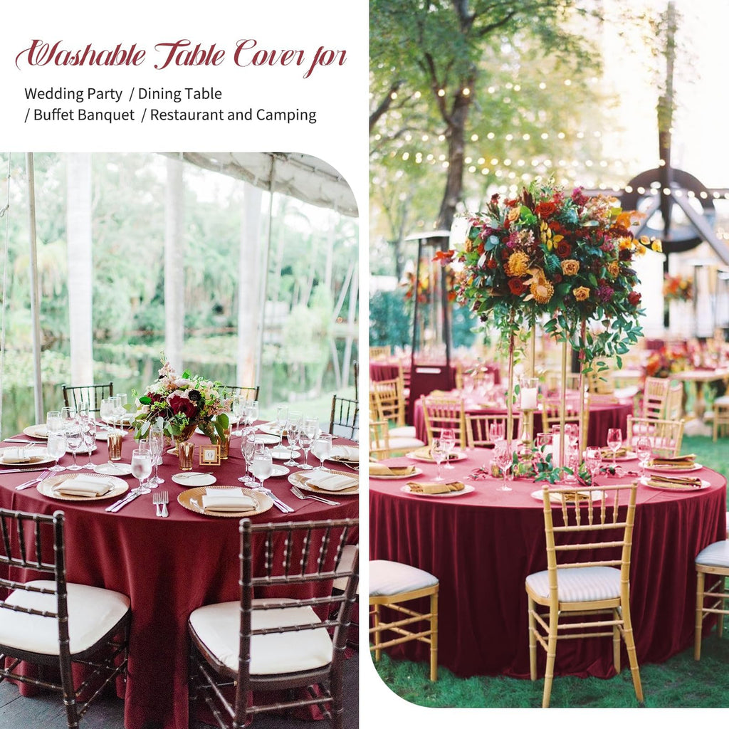 10 Packs Burgundy Round Tablecloth - 120 Inch, Polyester