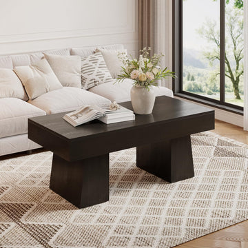 Farmhouse Coffee Table, 47 Inches Wooden Rectangular Accent Center Tables with Thick Base
