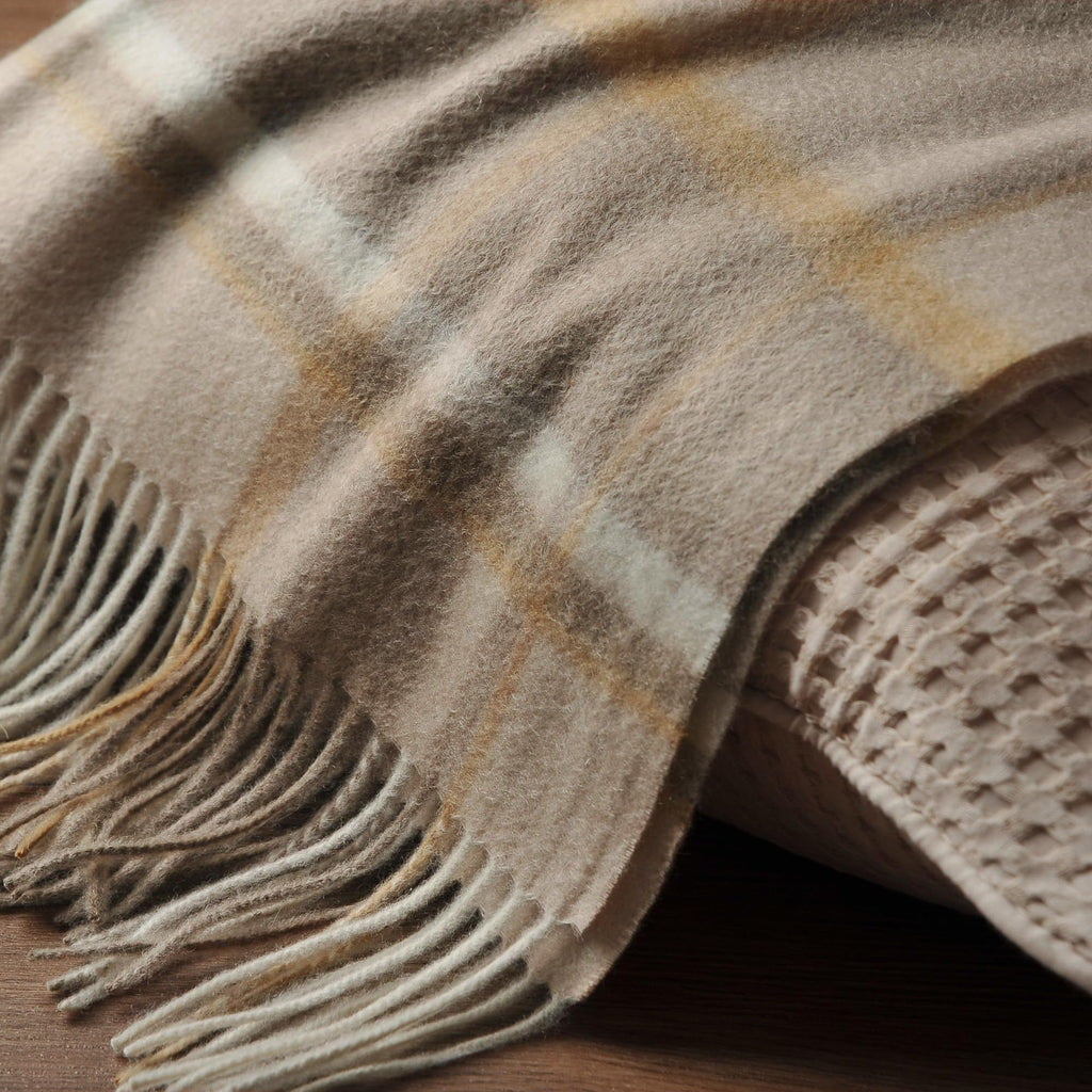 100% Pure Cashmere Throw Blanket for Sofa, Beige Border