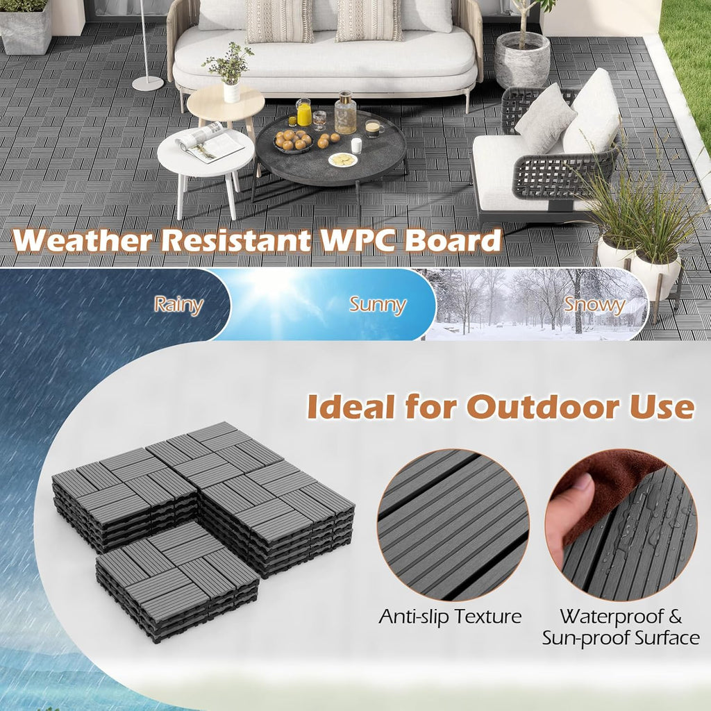 18 PCS Interlocking Deck Tiles - 12" x 12" Composite Decking Boards Waterproof All Weather, Total 18 Sq.Ft Outdoor