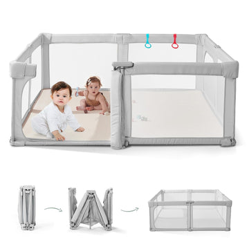Baby Playpen, Pre-Assembled Foldable Playpen with Walk-in Door, 59"x 59" Large Baby Play Yard for Babies & Toddlers