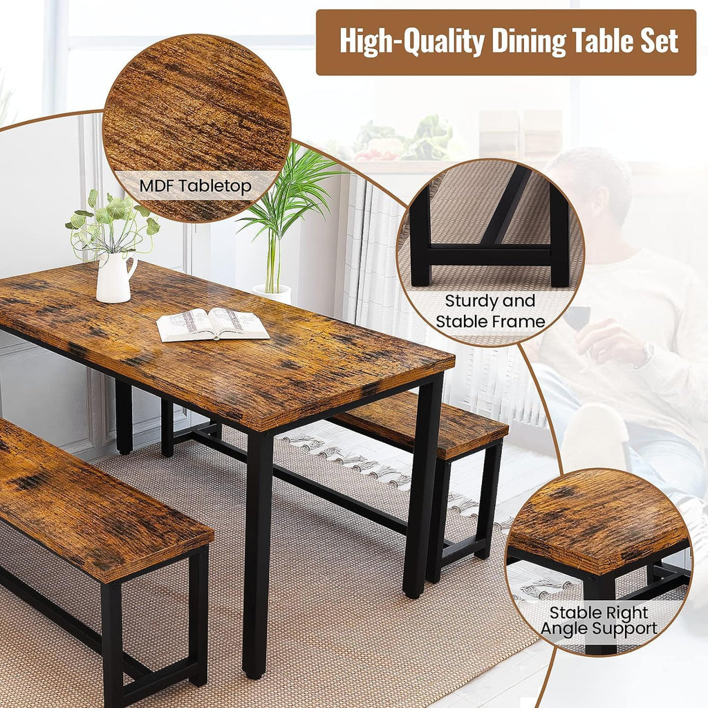43.3" Stylish 3-Piece Dining Table Set for 4 with Bench - Compact Space-Saving Design, Durable & Easy Assembly s