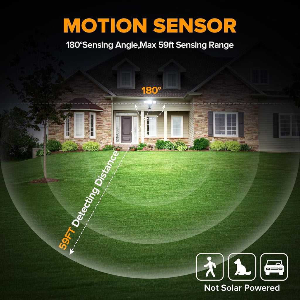 74W 8000 Lumen Motion Sensor Outdoor Lights, 5000K Daylight, IP65 Waterproof Flood Lights Outdoor with Night Light