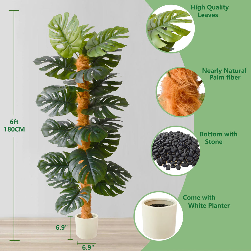 Artificial Monstera Plant 6ft Fake Plant with White Planter