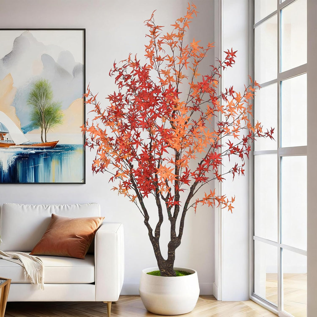 7FT Artificial Maple Tree, Large Faux Floor Plant with Red-Yellow Leaves & Realistic Trunk, 84 Inch Fake Autumn Maple