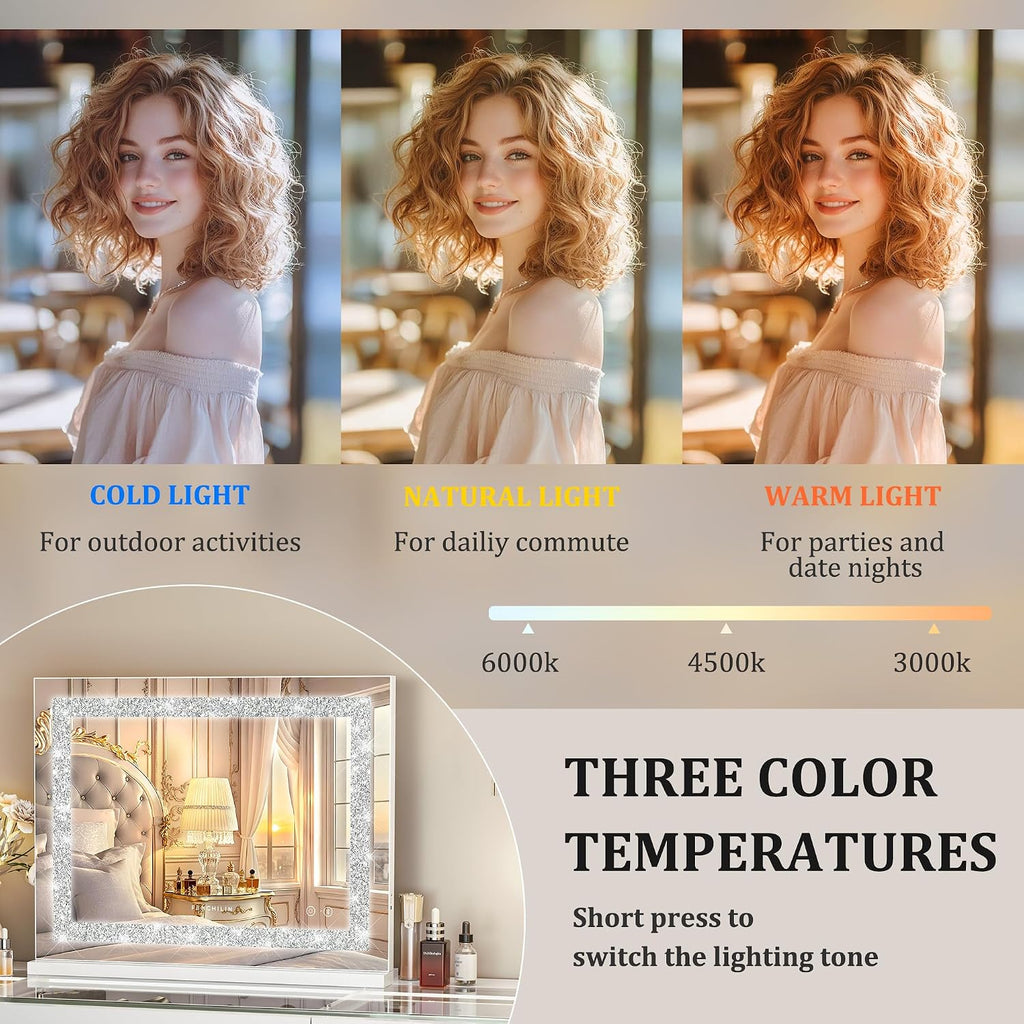 Vanity Mirror with Lights 23” x 18” Hollywood Makeup Mirror with Light Strip Smart Touch Control 3 Colors
