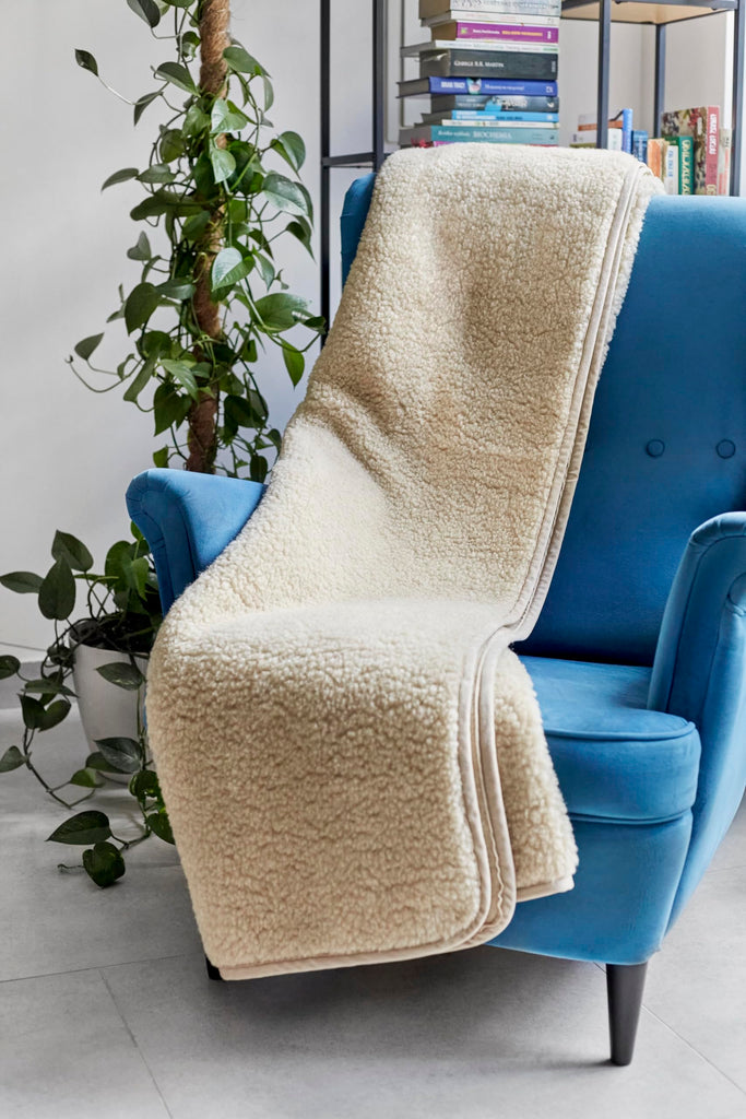Bedding Blanket/Big Throw Wool Blanket 98" x 79" Beige Blanket Woolmark