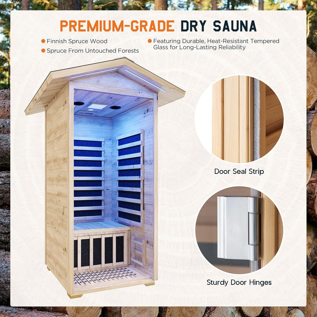 Outdoor Sauna 1 Person, Infrared Saunas for Home