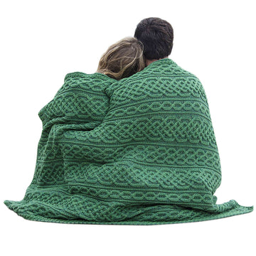 Irish Cable Knit Blanket Celtic Throw - 100% Made in Ireland 40"x 55" (102 x 140 cm)(Kiwi/Connemara Green)