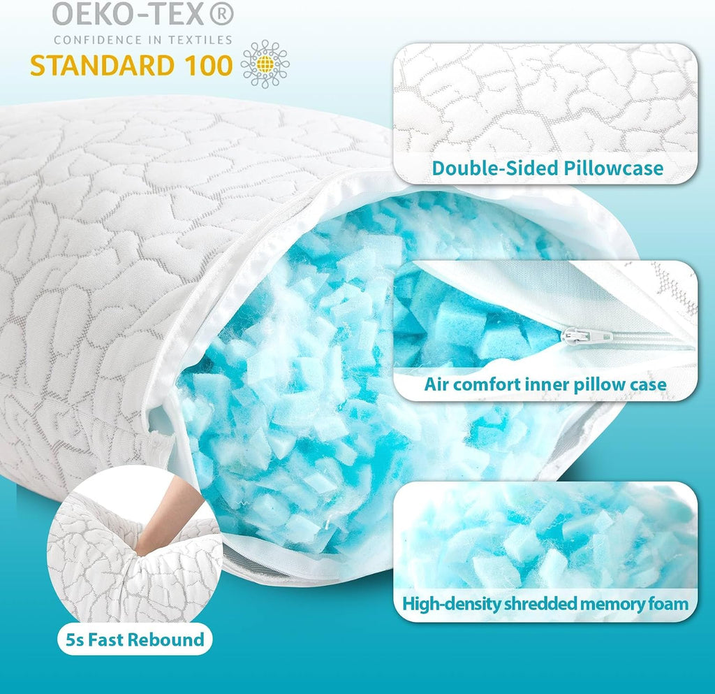 Cooling Pillows King Set of 2, Shredded Memory Foam