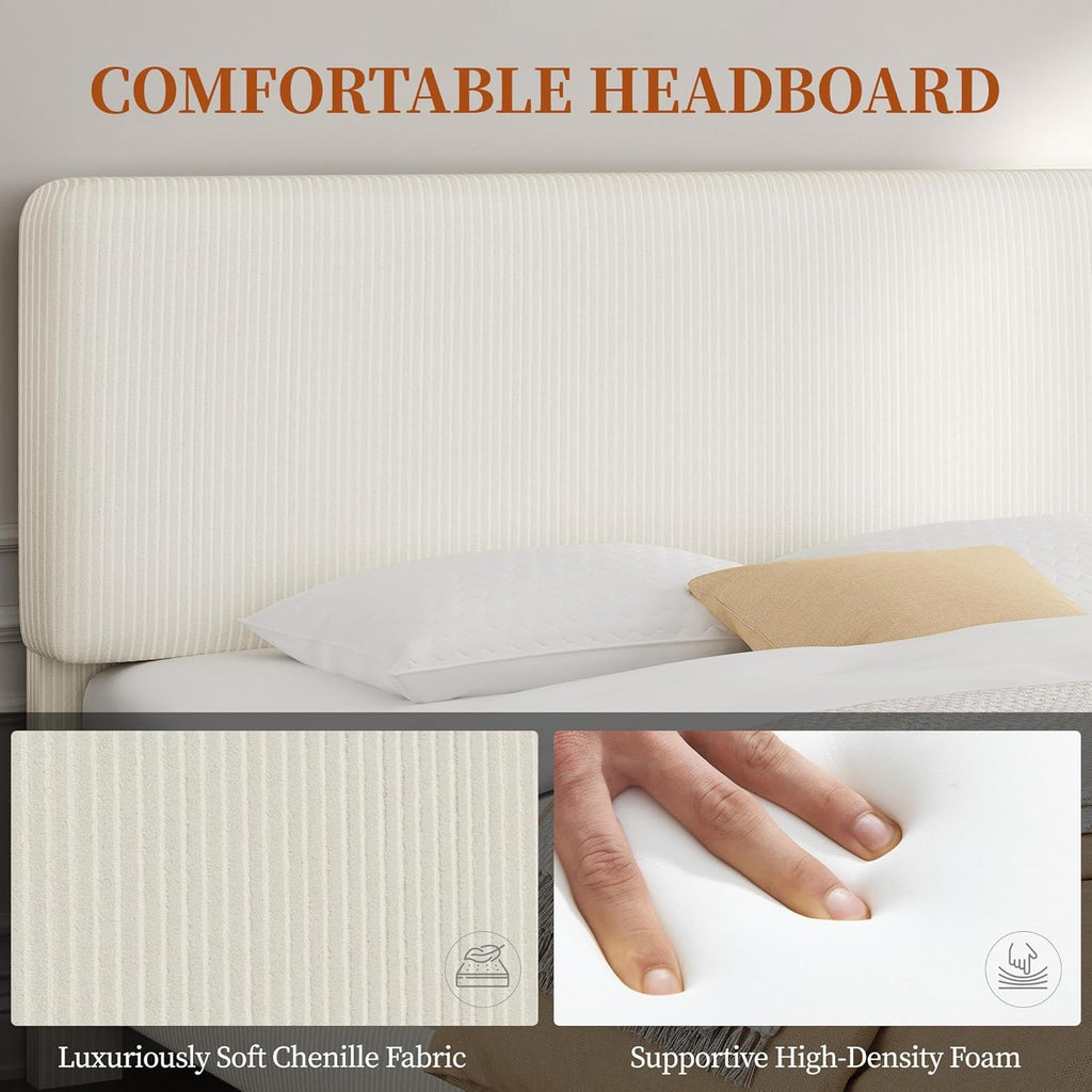 Queen Bed Frames with Adjustable Headboard, Chenille Fabric Upholstered Headboard/Platform Bed