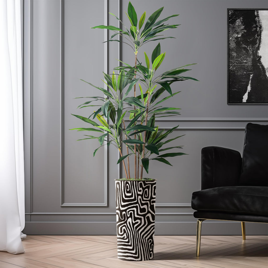 Artificial Tree in Modern Geometric Pattern Planter, Fake Dracaena Tree Silk Tree for Indoor and Outdoor Home