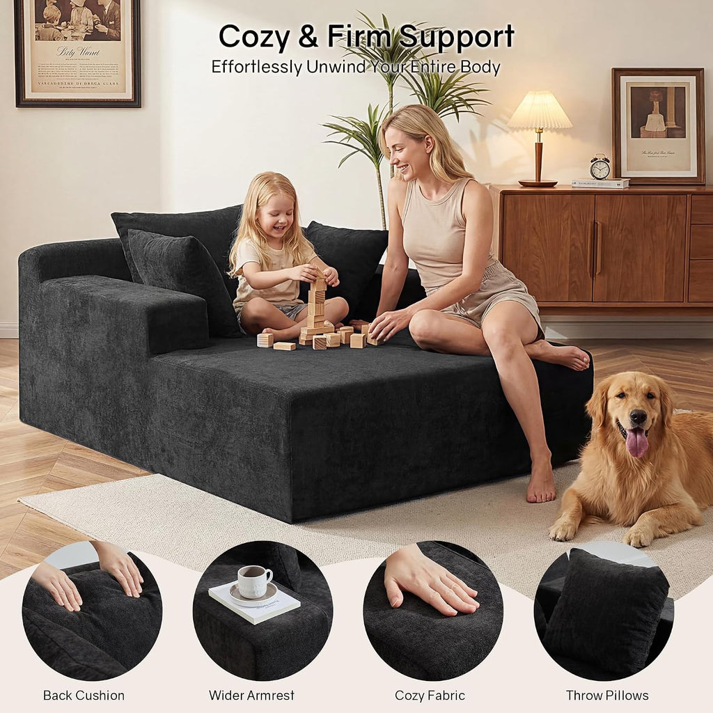 66" Chaise Lounge Chair Indoor, Oversized Boneless Lounge Chair with 3 Pillows, Cloud Reading Chair Bedroom, Deep